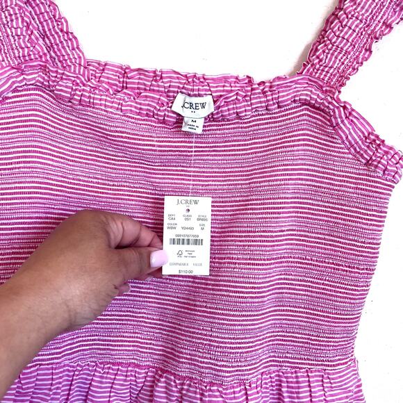 J Crew Smocked Tiered Ruffle Dress Size M Pink Nautical Preppy New England India - Picture 7 of 11